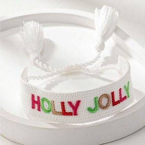 Holly Jolly Graphic Woven Embroidered Bracelet in White